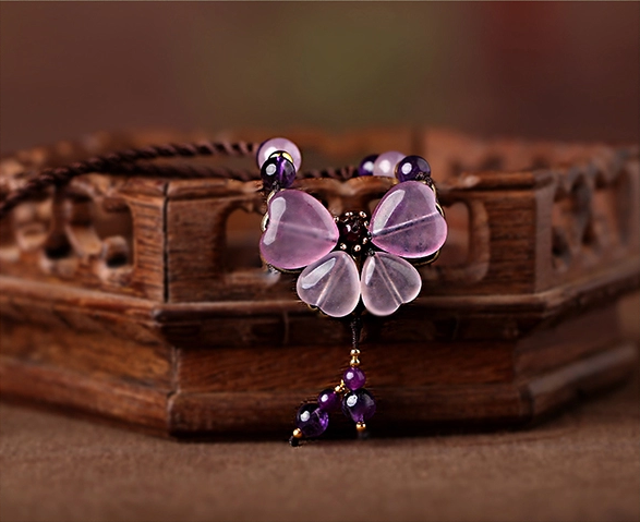 紫色彩玉吊墜鎖骨鏈，家佳樂文學風項鏈首飾