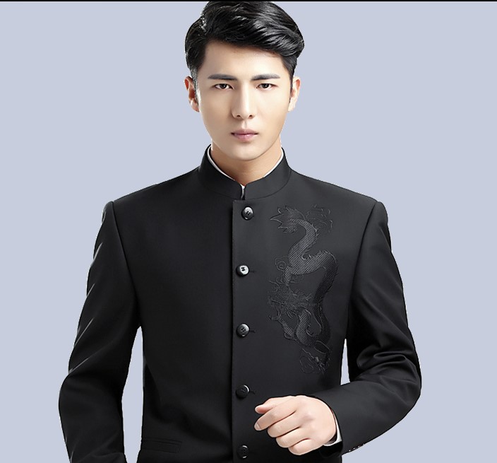 家佳樂文學休閑男士立領龍紋中山裝