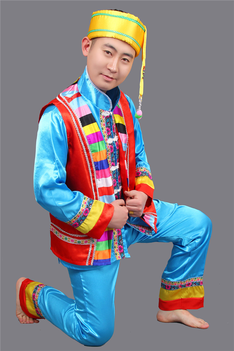 壯族服裝男裝表演服，少數(shù)民族服裝