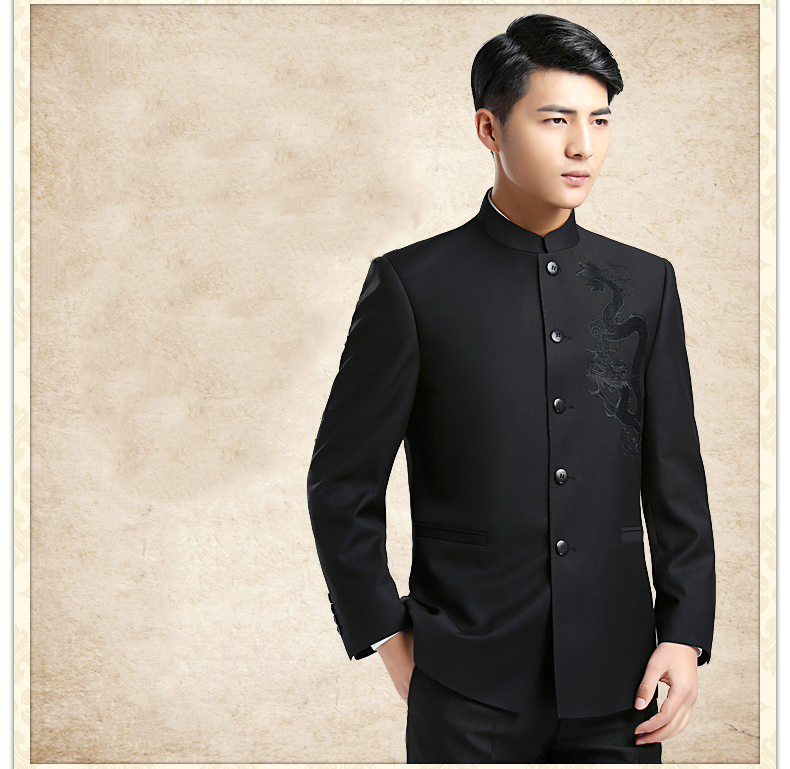 時(shí)尚家佳樂文學(xué)龍圖案男青年中山裝