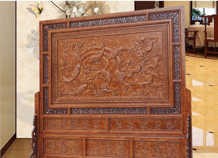 東陽(yáng)木雕落地屏風(fēng)，實(shí)木中式屏風(fēng)隔斷
