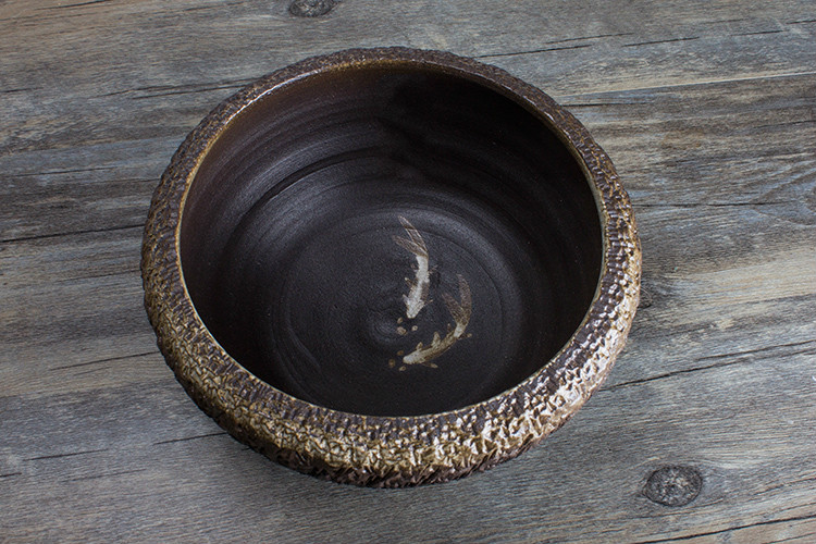 六款復(fù)古手工雙魚圖案粗陶茶洗水盂