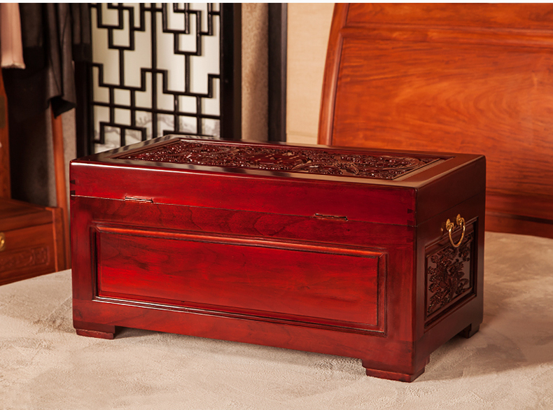 美觀實用雙喜樟木箱，精美雕花木箱子
