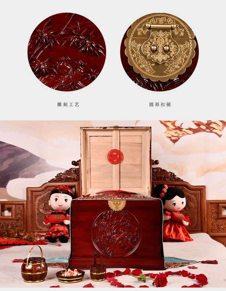 復(fù)古樟木箱，精美竹子雕花木箱子