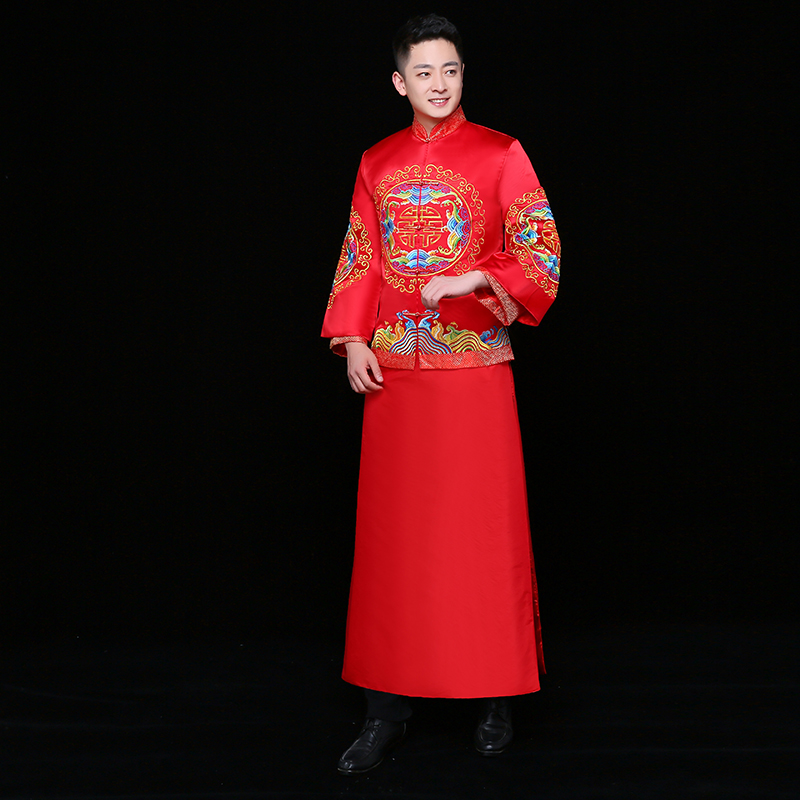 秀禾服男裝中式禮服，紅色雙喜新郎禮服