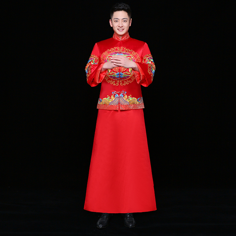 秀禾服男裝中式禮服，紅色雙喜新郎禮服