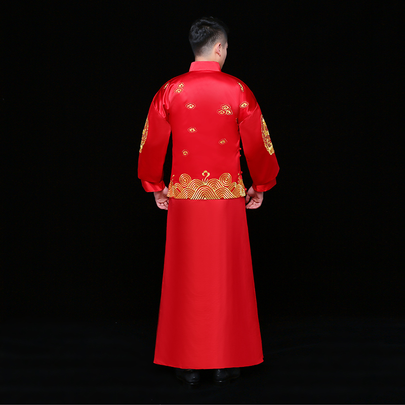 金龍刺繡男士中式禮服，時(shí)尚家佳樂(lè)文學(xué)新郎禮服