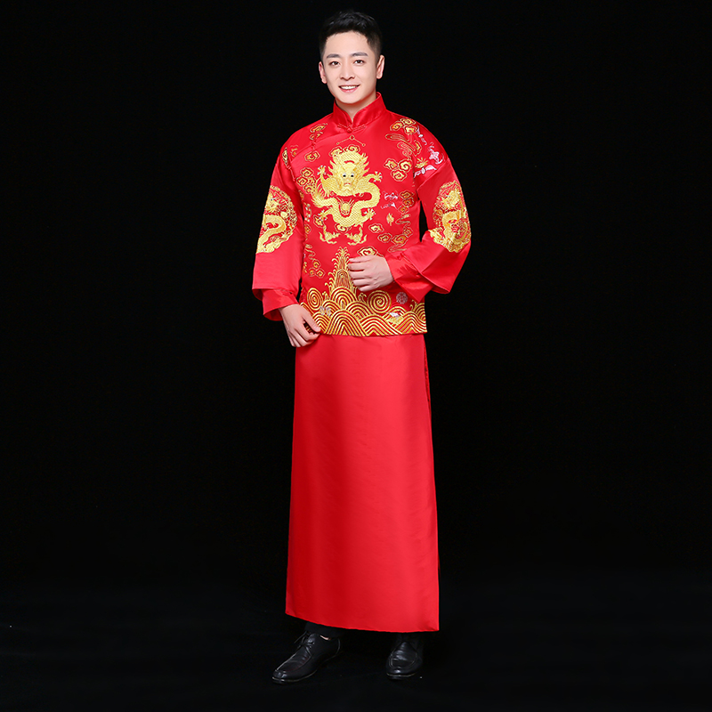 金龍刺繡男士中式禮服，時(shí)尚家佳樂(lè)文學(xué)新郎禮服