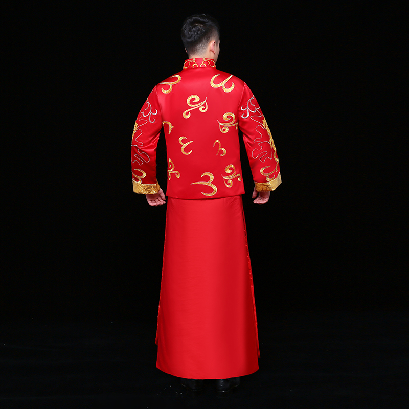雙龍刺繡男士中式禮服，時(shí)尚家佳樂(lè)文學(xué)新郎禮服