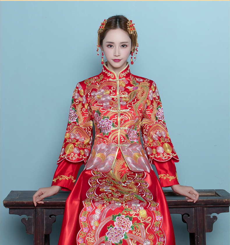 家佳樂文學高貴刺繡嫁衣，新娘結(jié)婚中式禮服