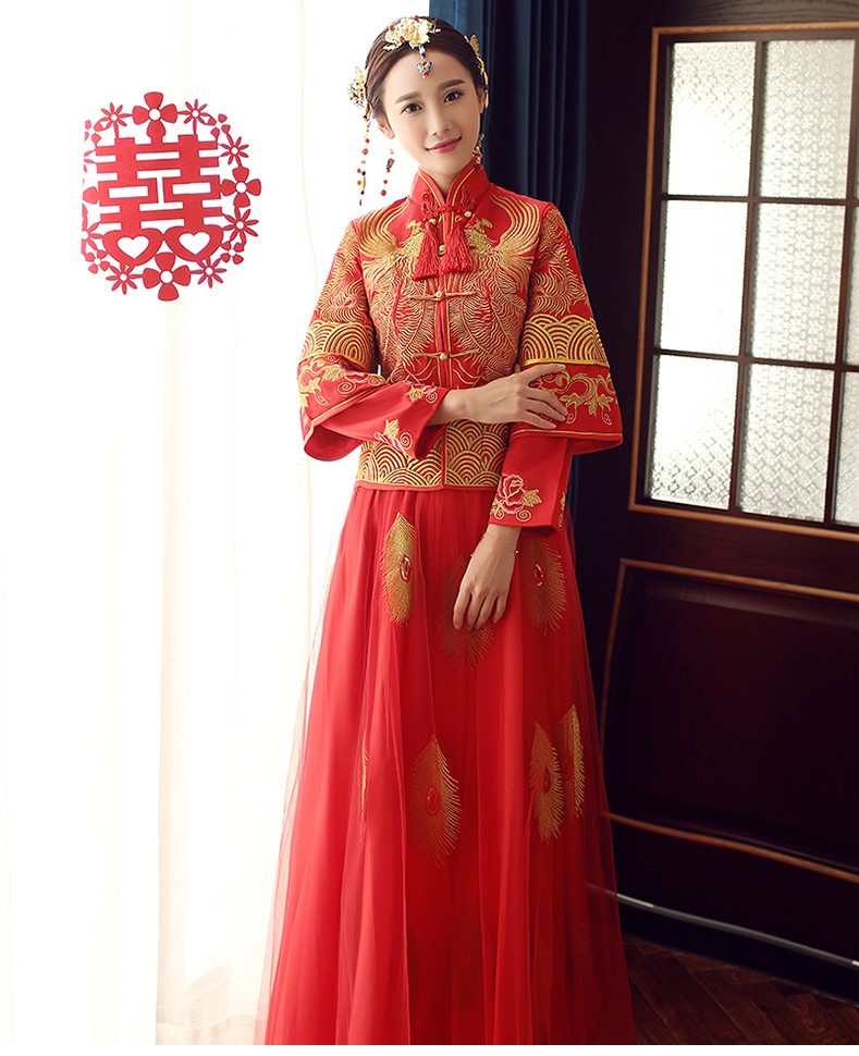 傳統(tǒng)古典中式禮服，復(fù)古新娘結(jié)婚禮服