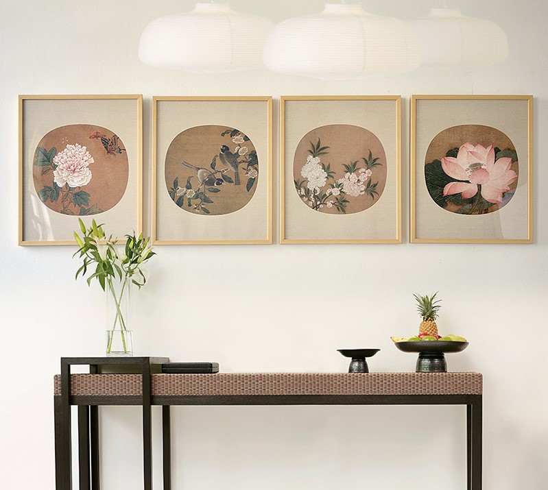 新中式花卉團(tuán)扇裝飾畫(huà)