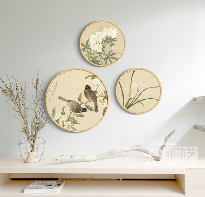 家佳樂(lè)文學(xué)圓形花鳥(niǎo)國(guó)畫(huà)裝飾畫(huà)