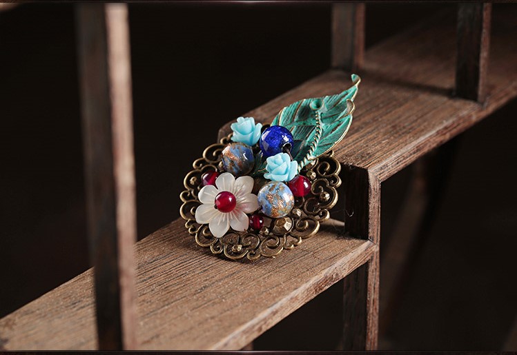 滿澗幽花胸針，樹葉貝殼胸花飾品