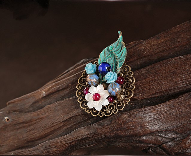 滿澗幽花胸針，樹葉貝殼胸花飾品