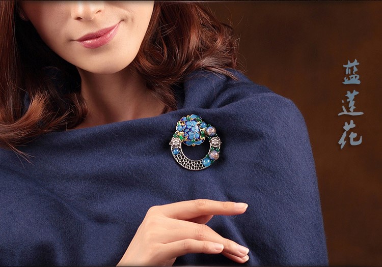 藍(lán)蓮花復(fù)古風(fēng)毛衣胸針，家佳樂文學(xué)胸花飾品