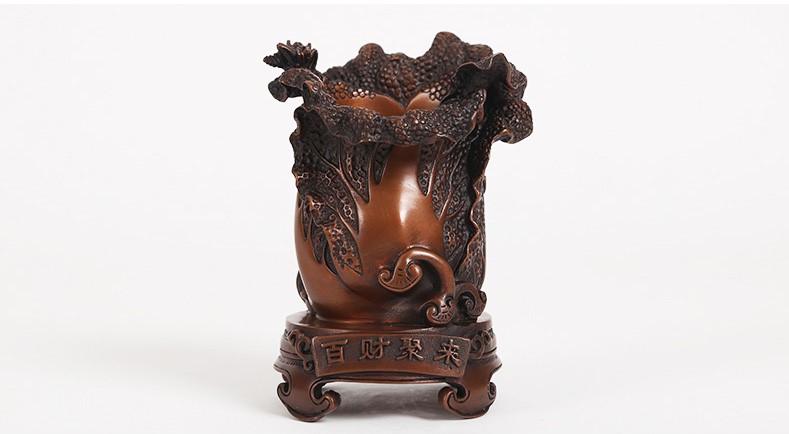 仿古百財(cái)聚來(lái)筆筒，招財(cái)文房四寶擺件