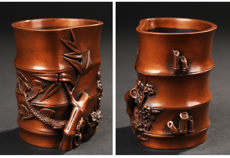 仿古竹子筆筒，文房四寶擺件