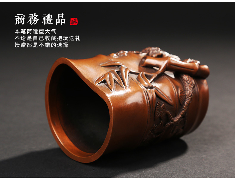 仿古竹子筆筒，文房四寶擺件