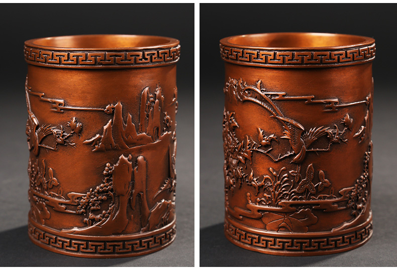 仿古喜鵲筆筒，文房四寶擺件