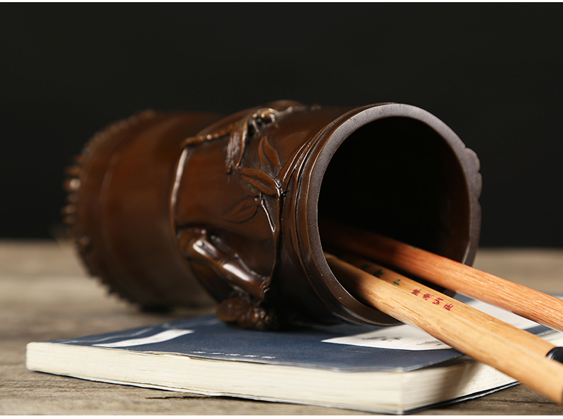 仿古知足常樂高潔筆筒，文房四寶擺件