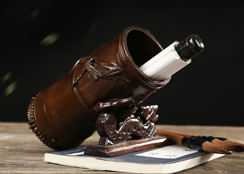 仿古知足常樂高潔筆筒，文房四寶擺件