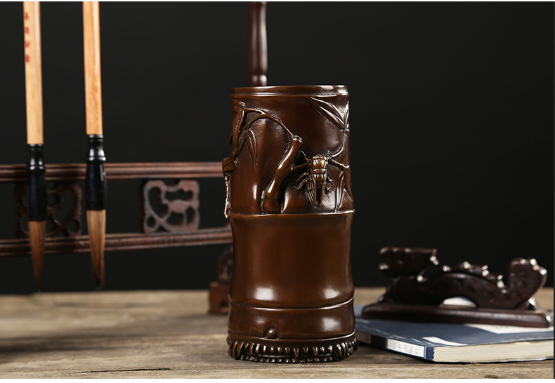 仿古知足常樂高潔筆筒，文房四寶擺件
