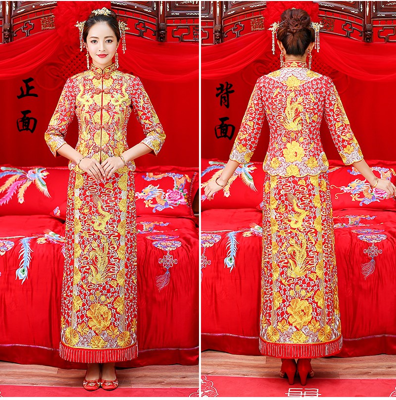 時(shí)尚復(fù)古設(shè)計(jì)中式禮服，新娘結(jié)婚禮服