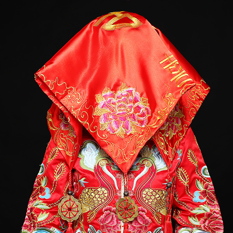 五款精美的新娘結(jié)婚紅蓋頭，中式刺繡喜帕蓋頭