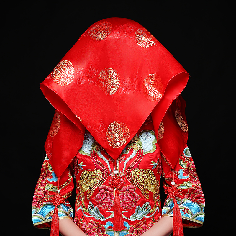 五款精美的新娘結(jié)婚紅蓋頭，中式刺繡喜帕蓋頭