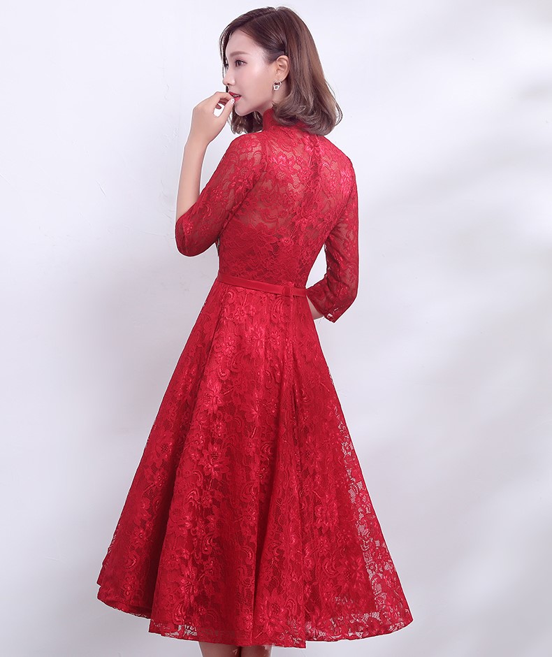 復(fù)古時尚中式禮服，家佳樂文學(xué)紅色七分袖晚禮服