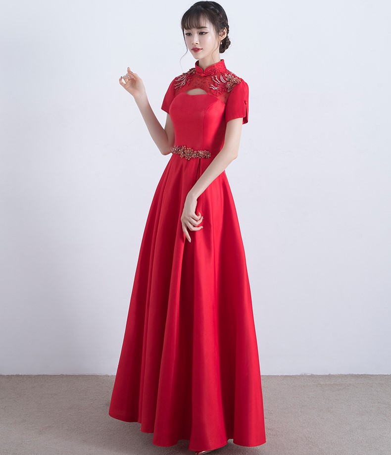 復(fù)古立領(lǐng)中式禮服，家佳樂文學(xué)晚禮服