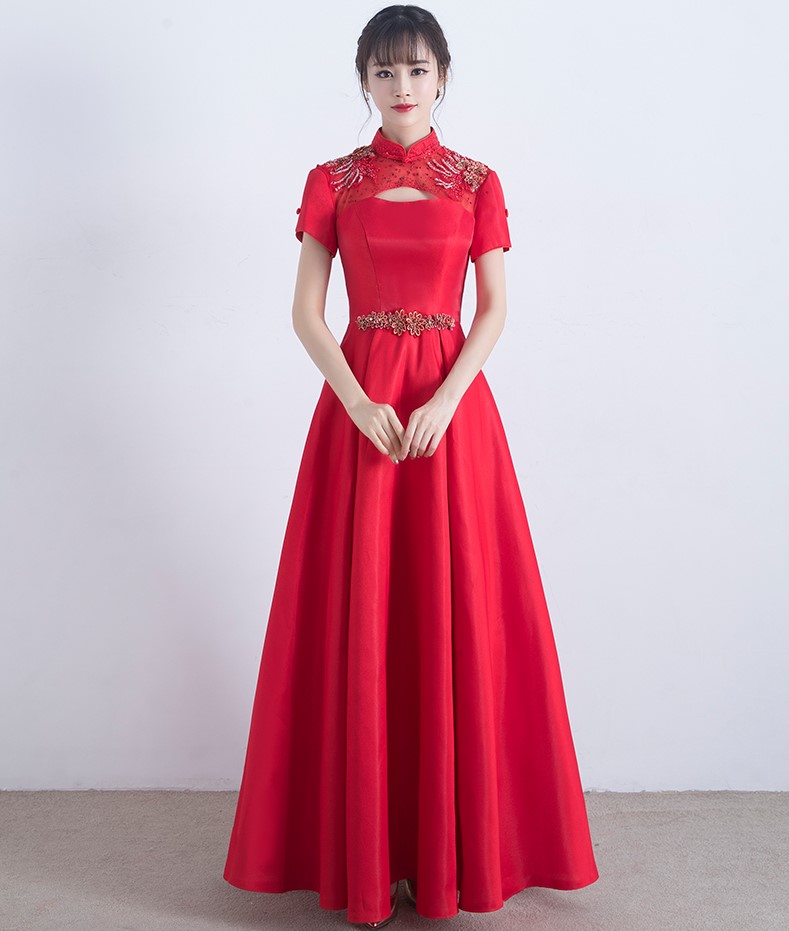 復(fù)古立領(lǐng)中式禮服，家佳樂文學(xué)晚禮服