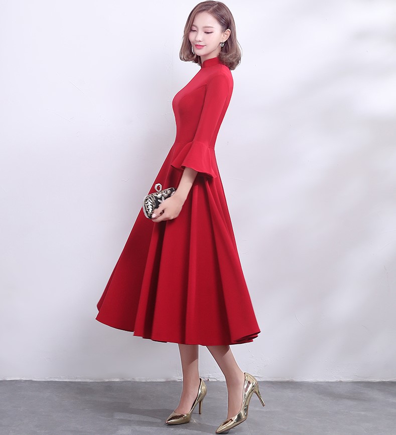 復古荷葉袖口中式禮服，簡約時尚晚禮服