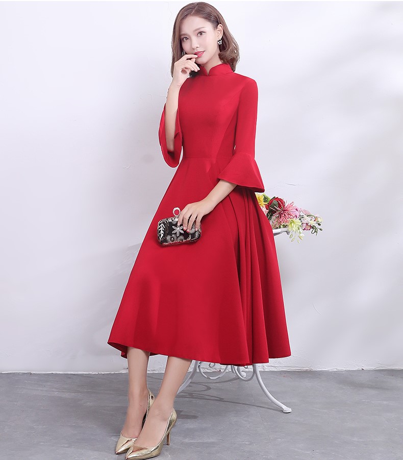 復古荷葉袖口中式禮服，簡約時尚晚禮服