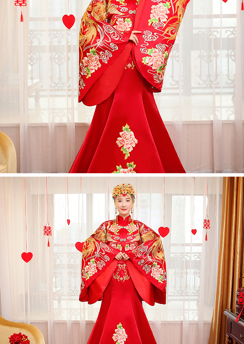 華麗復(fù)古中式禮服，新娘魚尾結(jié)婚禮服