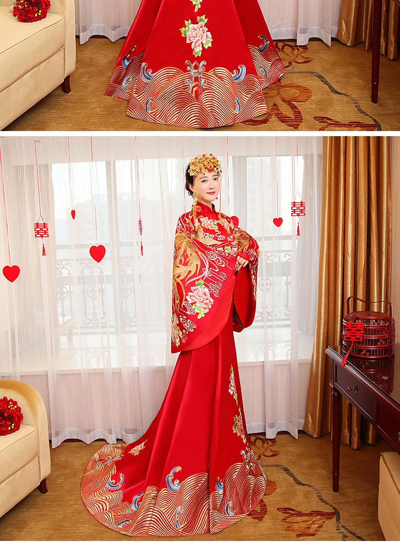 華麗復(fù)古中式禮服，新娘魚尾結(jié)婚禮服