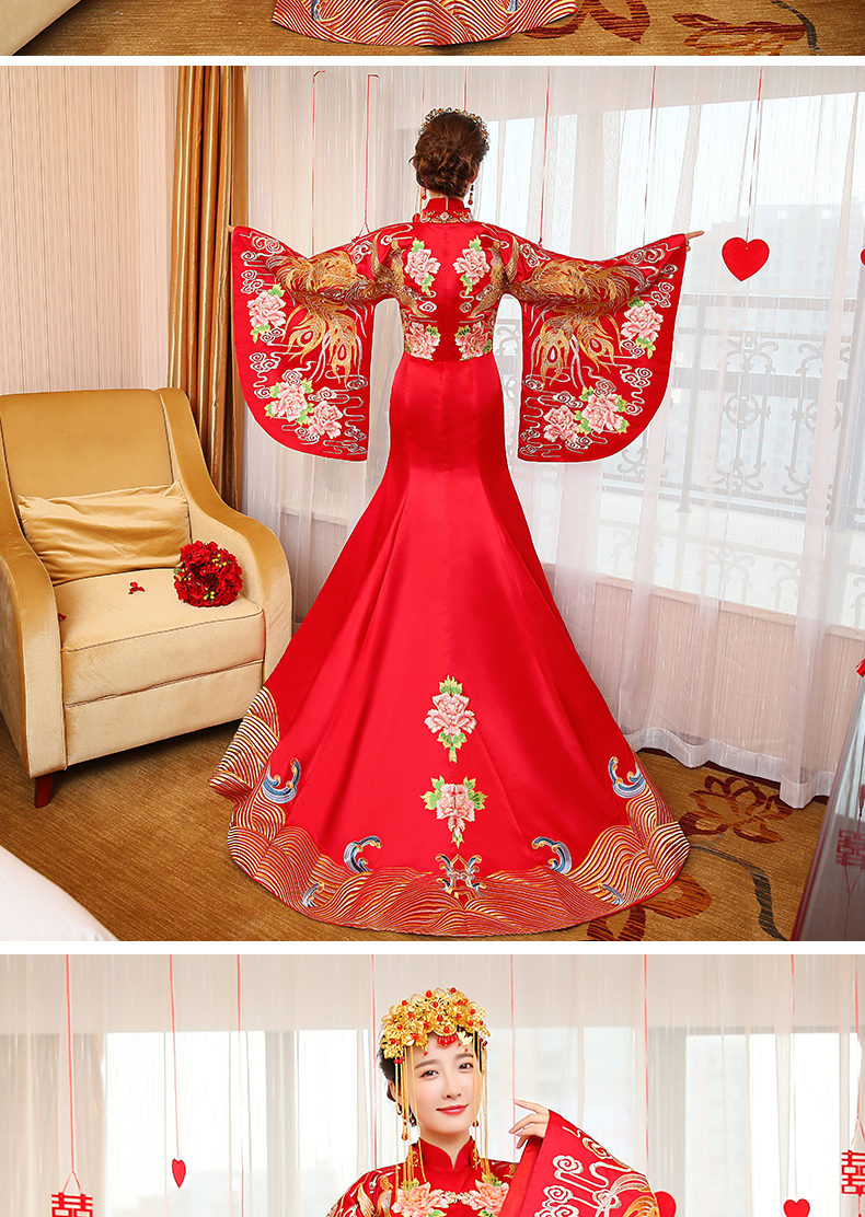 華麗復(fù)古中式禮服，新娘魚尾結(jié)婚禮服