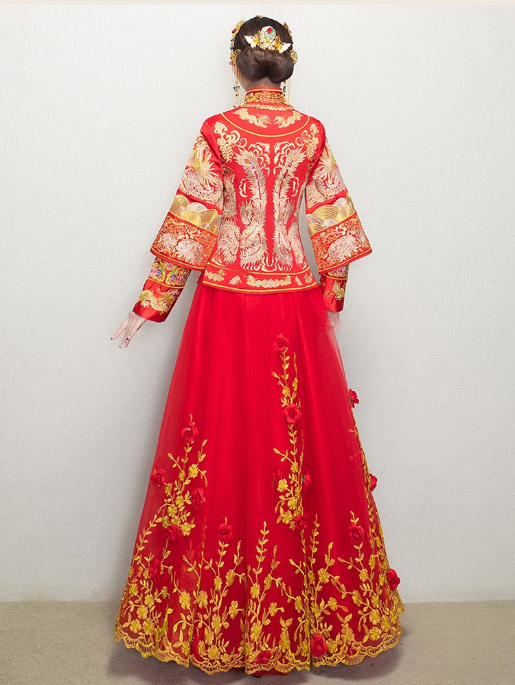 復古龍鳳褂中式禮服，蕾絲網紗裙新娘結婚禮服