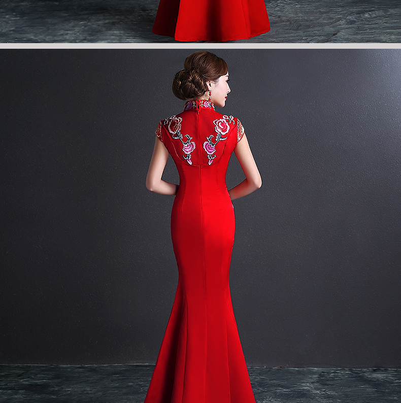雙喜繡花中式禮服，魚尾修身晚禮服