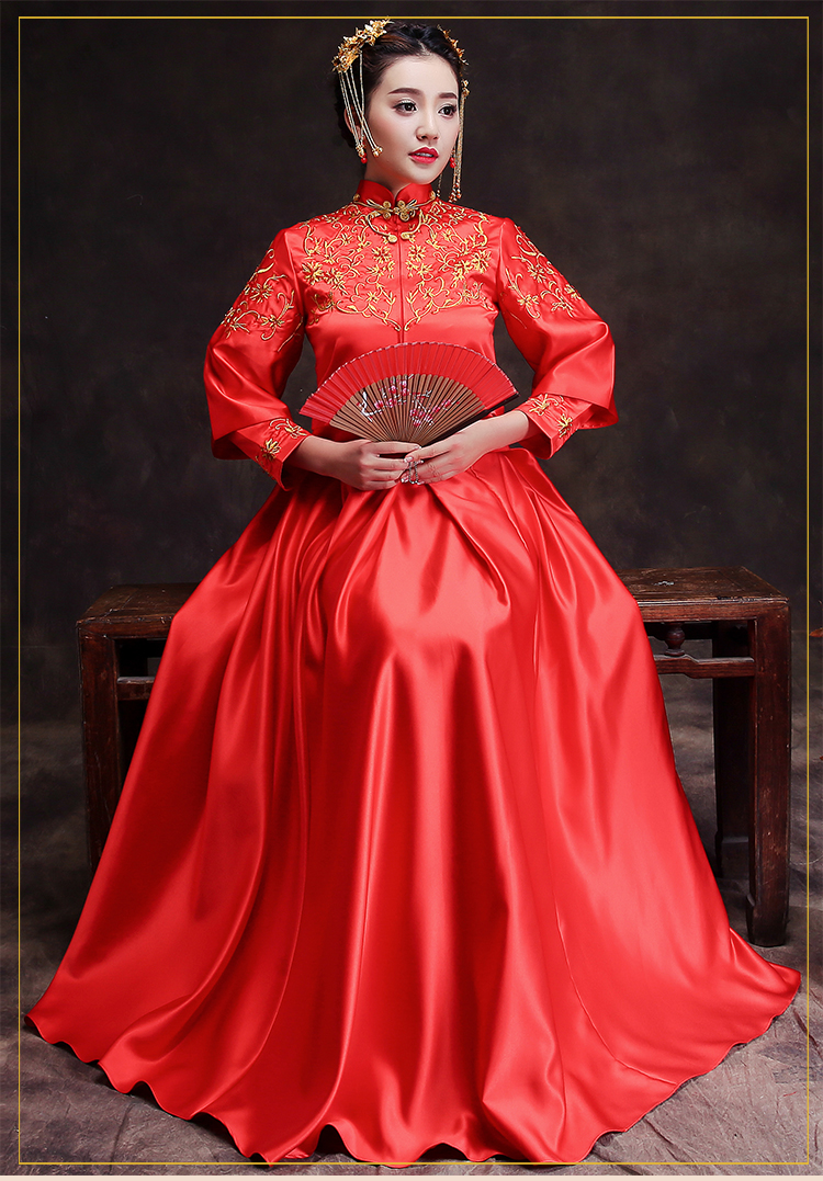 時(shí)尚簡約中式禮服，復(fù)古家佳樂文學(xué)新娘禮服