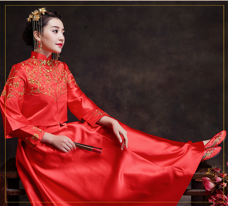 時(shí)尚簡約中式禮服，復(fù)古家佳樂文學(xué)新娘禮服