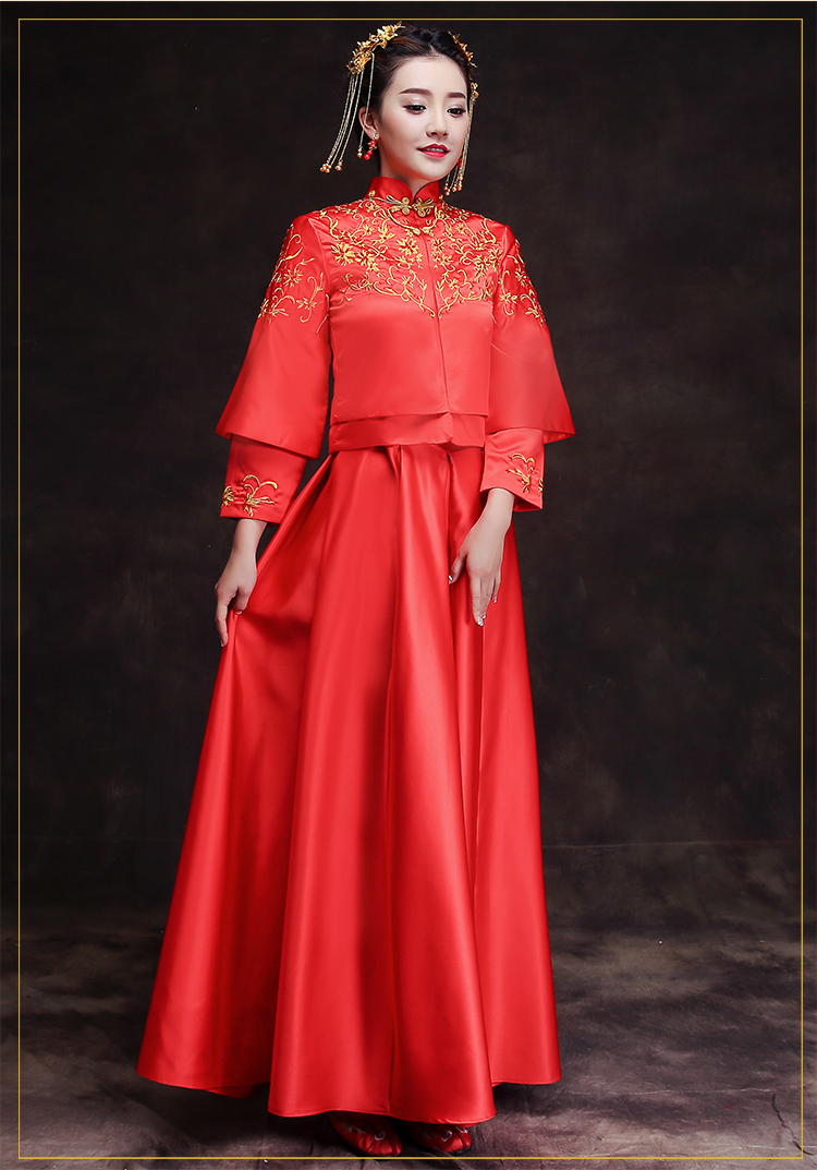 時(shí)尚簡約中式禮服，復(fù)古家佳樂文學(xué)新娘禮服