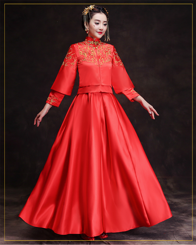 時(shí)尚簡約中式禮服，復(fù)古家佳樂文學(xué)新娘禮服