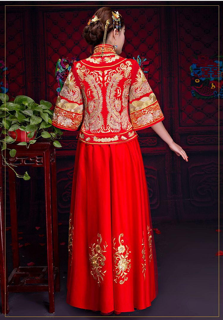 紅色中袖中式禮服，復古家佳樂文學新娘禮服