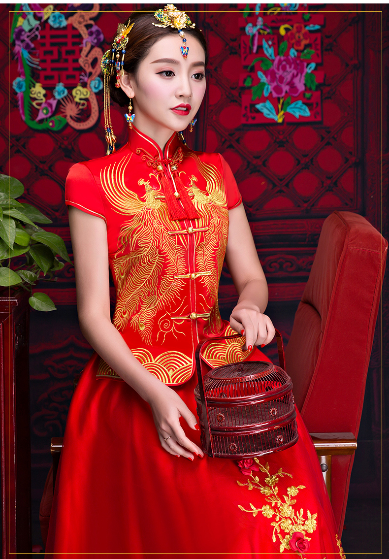 短袖對襟中式禮服，蕾絲裙新娘禮服