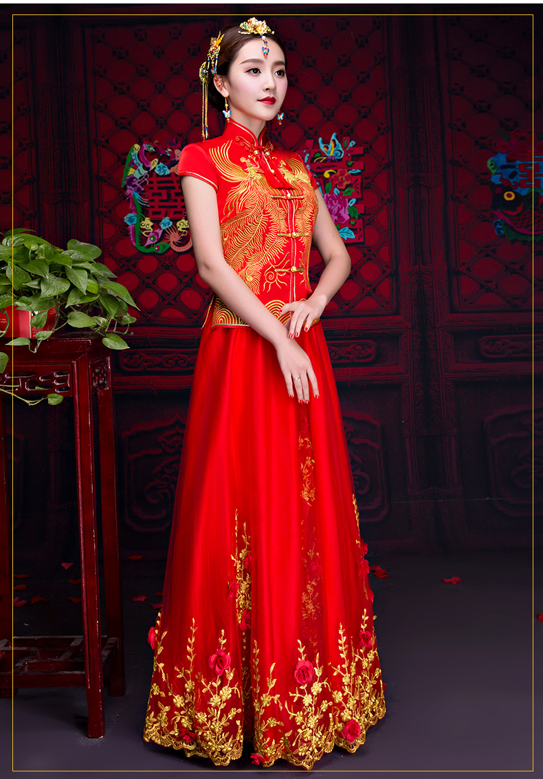 短袖對襟中式禮服，蕾絲裙新娘禮服