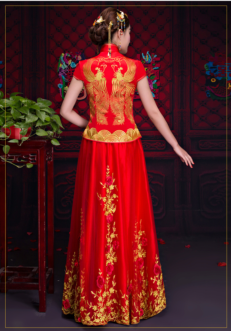 短袖對襟中式禮服，蕾絲裙新娘禮服