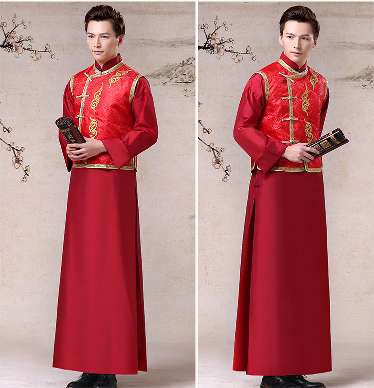 家佳樂(lè)文學(xué)祥云圖案新郎禮服，長(zhǎng)袍褂衣中式禮服