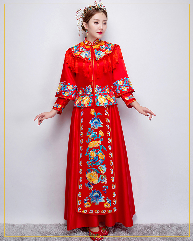 牡丹繡花流蘇新娘禮服，時(shí)尚氣質(zhì)中式禮服